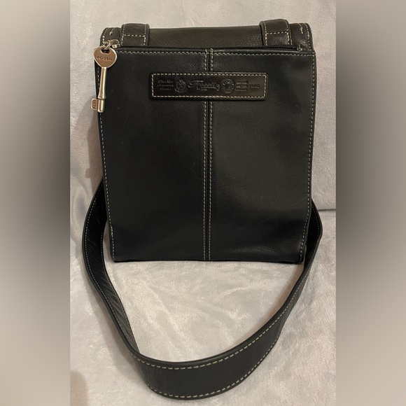 Fossil Vintage Messenger Black Crossbody 75082 Pebbled Leather Minimalist Travel - Picture 2 of 10